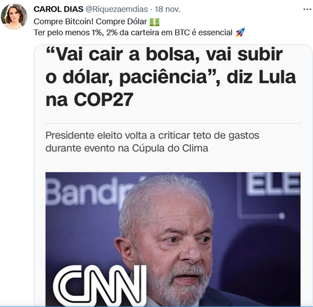Untitled“Buy bitcoin” followed by a post on Lula’s quotes about the stock devaluation