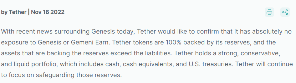 Tether’s statement about FTX collapse