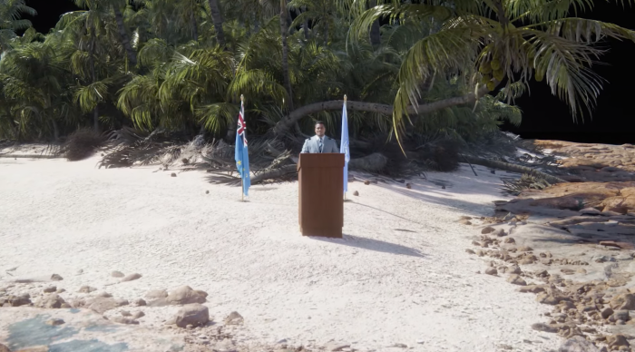 Tuvalu’s Foreign Minister Simon Kofe addressing COP27 climate summit from the metaverse space