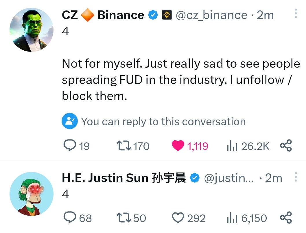 "4" on Twitter CZ and Justin Sun. 