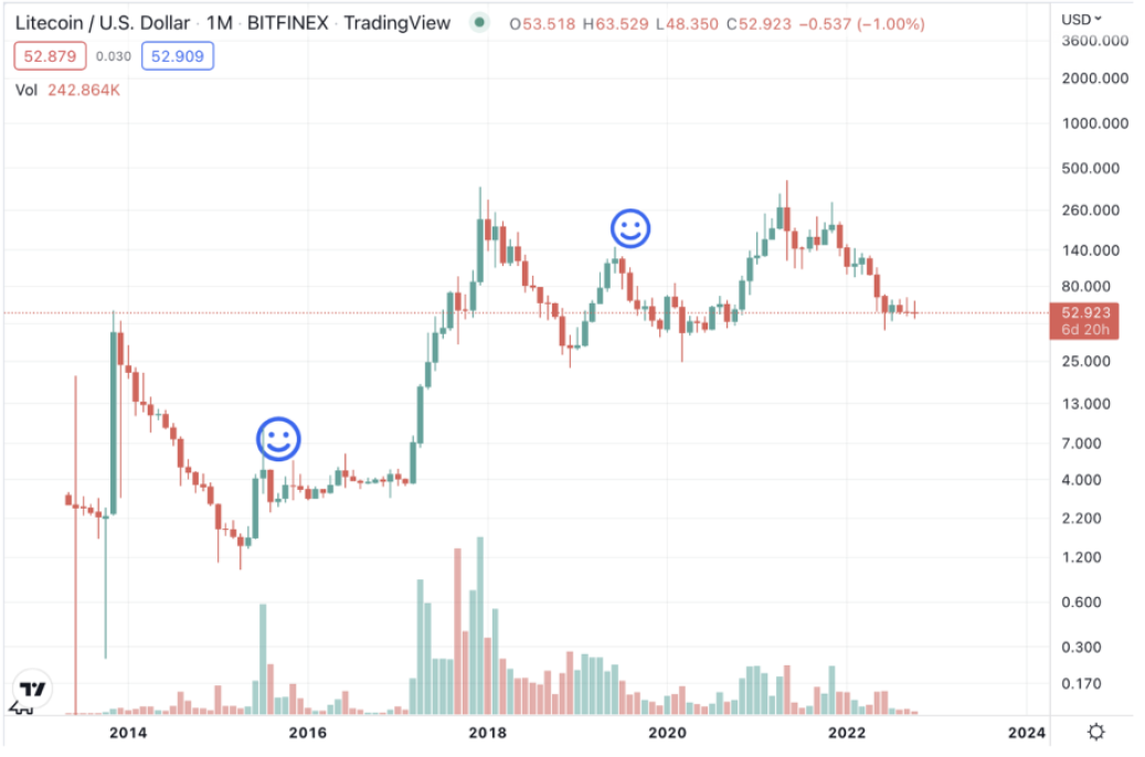 Litecoin price fluctuations after halving.