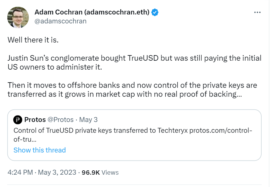 Adam Cochran's Tweet about TUSD.