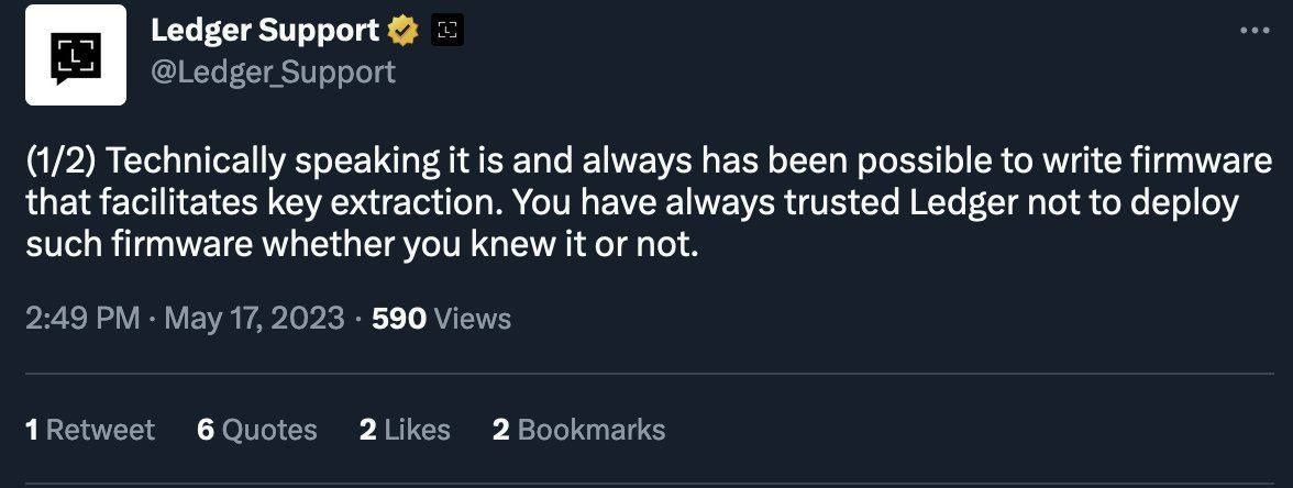 Deleted tweet from Ledger Support.