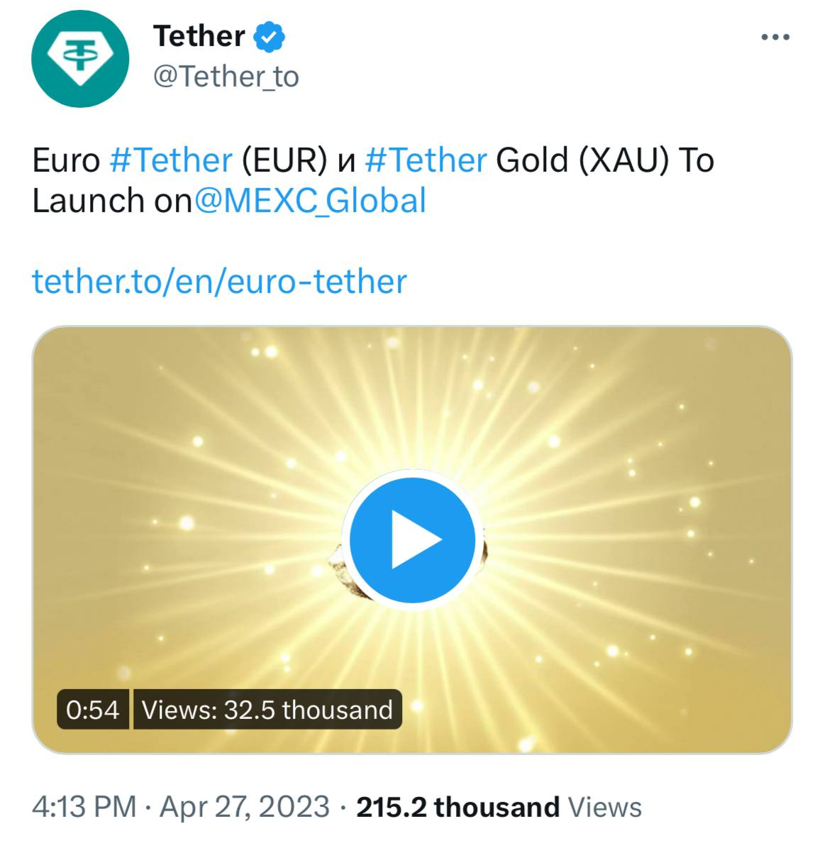Tether tweet about cooperation with MEXC Global.