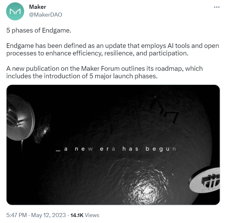 MakerDAO's tweet about Endgame.