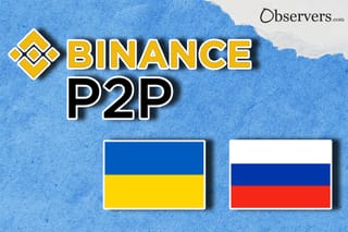 Binance P2P logo with Russian and Ukrainian flags