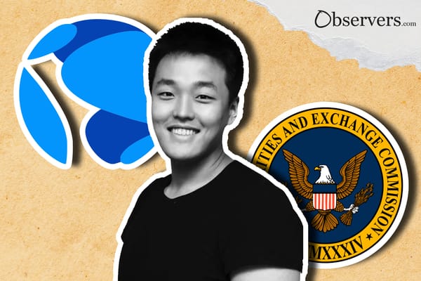 Do Kwon on the background of the Terra logo and SEC symbols